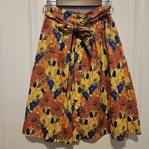 NWT Forever 21 Multicolor Floral Midi Skirt Button Up with Fabric Belt Medium